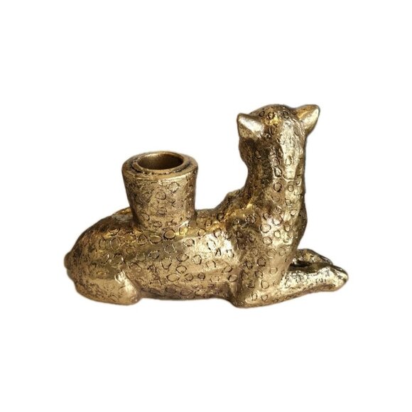 New Gold MCM Laying Animal Cheetah Candle Holder Victorian Style Room Decor - Picture 2 of 2
